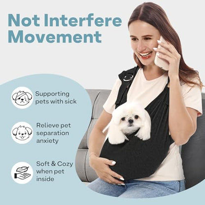 Supet Dog Carrier Sling for Small Dogs, Hands Free Adjustable Soft Cotton Puppy Chest Bag Carrier, Anti-Anxiety & Back Pain Relief Pet Front Pack (Black, Plus) - color: Black, size: Plus (5-12 LBS)