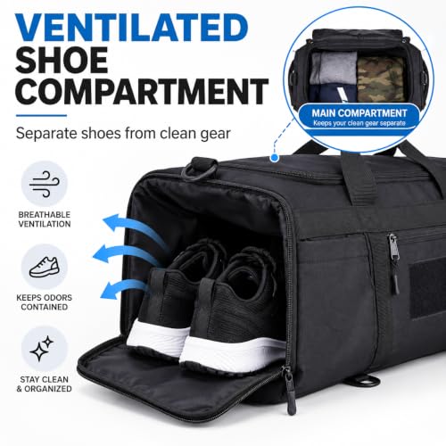 Greencity 40L 3-in-1 Gym Duffle Backpack with Shoe Compartment (Black) - color: Black