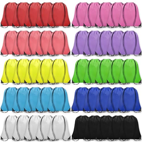 Grneric 50Pcs Drawstring Backpack Bulk Cinch Bag, Drawstring Bags Polyester for Gym Sports Beach Party Trip (10 Colors) - color: Multicolor