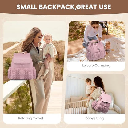 LOVEVOOK Diaper Bag Backpack, Small Baby Bag, Cute Baby Diaper Bag, Stylish Water-Resistant Travel Baby Bag for Mom, Baby Backpack with Changing Pad, Stroller Straps-Pink - color: Pink