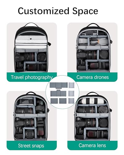 BAGSMART Camera Backpack, DSLR SLR Camera Bag Backpack Fits 15.6 Inch Laptop,Anti-Theft Waterproof Camera Case for Photographers,Men Women,with Rain Cover,Tripod Holder,Black - color: Black, size: Large