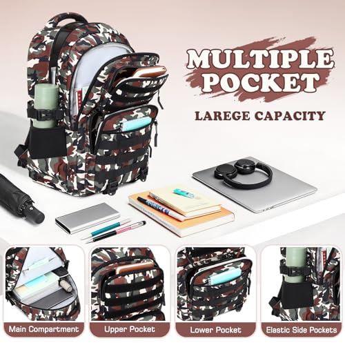Camo Backpack for Boys, Tactical Boys Backpack with Lunch Box Pencil Case, Kids Backpacks with USB Charging Port, Military Army School Bookbag for Teen Boy Elementary Middle High School Camp - color: Brown-green