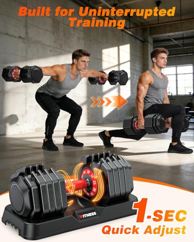 XDDIAS Adjustable Dumbbells Set of 2 for Strength Training, One-Hand Quick Adjust, 25/55/80/90 lbs Options, Anti-Slip Grip Handle, Compact Home Gym Weights for Men Women - color: Plus 10-Level 90LB Pair