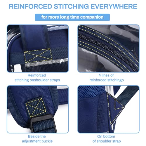MUSEVOS Clear Backpack, Heavy Duty See Through Book Bag for Work, Security, Concerts, College Transparent PVC bookback Stadium Approved, Navy Blue - color: Navy Blue