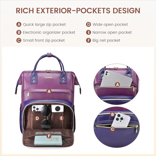 LOVEVOOK Leather Laptop Backpack - color: Purple - Blue, size: 17 Inch