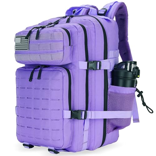 Military Tactical Backpack 45L/25L 3 Day Assault Pack Molle Daypack Hiking Backpack for Men and Women - color: Pale-purple, size: 45L