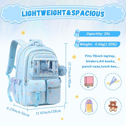 PIG PIG GIRL Kids Backpack for Girls - School Bags for Middle School Students - Book Bag for Elementary Primary - Kawaii Ita Backpack - Blue Daisy - color: Blue Daisy