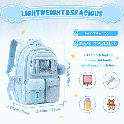 PIG PIG GIRL Kids Backpack for Girls - School Bags for Middle School Students - Book Bag for Elementary Primary - Kawaii Ita Backpack - Blue Daisy - color: Blue Daisy