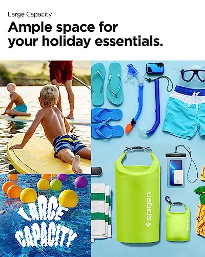 Spigen for Waterproof Backpack IPX6, 35L Roll Top Travel Rucksack Fits up to 16 Inch Laptop, Multi-Compartment Bag Ventilated Back, Chest Strap Hiking, Camping, Swimming, Canoeing, Fishing - color: Cactus Green, Clear