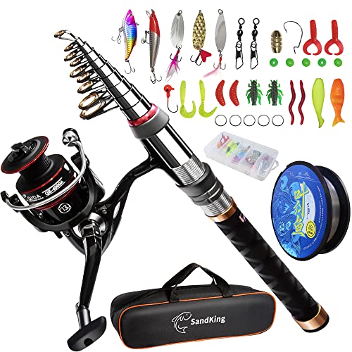 Fishing Pole Kit, Carbon Fiber Telescopic Fishing Rod and Reel Combo with Spinning Reel, Line, Bionic Bait, Hooks and Carrier Bag, Fishing Gear Set for Beginner Adults - size: 6.89FT/2.1M
