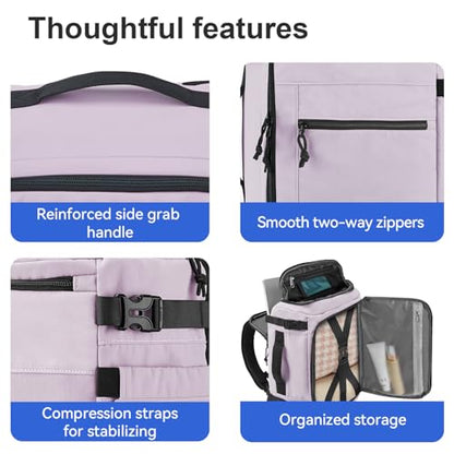 Carry On Travel Backpack Flight Approved Laptop Backpack Business Work Backpack for Women Men Large Capacity Casual Daypack with Wet/Dry Separation Pockets, Purple - color: Purple, style: B