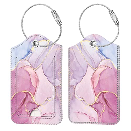 Fintie Luggage Tags, Privacy Cover ID Label with Stainless Steel Loop and Address Card for Travel Bag Suitcase - Glittering Marble (2 Piece) - color: Glittering Marble