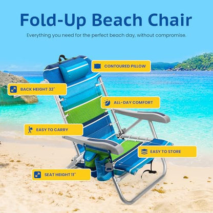 Homevative Cooler+ Folding Backpack Beach Chair with 5 Positions, Towel bar, XL Cooler Pouch, Storage Net, Cup and Phone Holder, Deep Sea, 2 Pack - color: Deep Sea