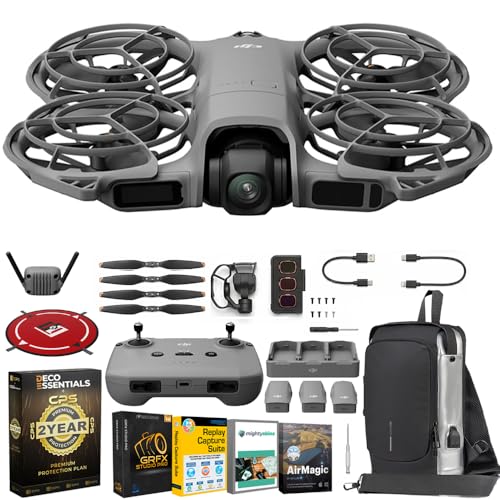 DJI Neo 2 Drone Fly More Combo 4K Camera Bundle with Tech Smart USA Drone Essentials Plus Software Bundle + Deco Gear Drone Landing Pad + Deco Essentials CPS 2 Year Protection Pack + Sling Backpack