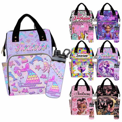 Custom Diaper Bag for Girls Personalized Diaper Bag Backpack &Insulated Water Bottle with Name Custom Monogram Baby Travel Bag Nursing Diaper Mommy Backpack with Adjustable Shoulder Straps Nappy Bag - color: Design 10