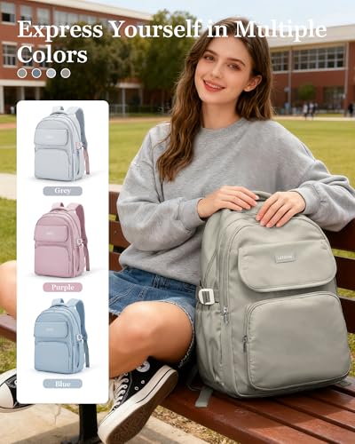 Cute Middle School Backpack For Teen Girls,Waterproof Casual Bookbags,Lightweight Travel Daypack,Basic Laptop College Backpack For Women(grey brown） - color: A7-gray Brown
