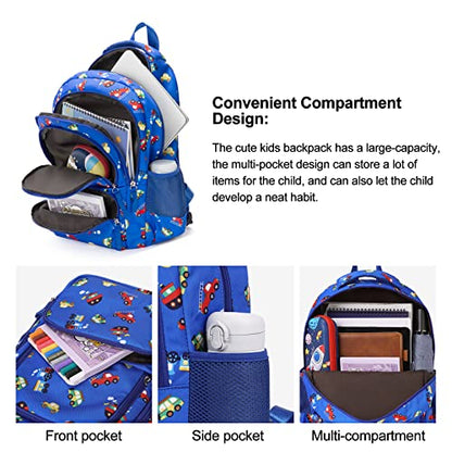 CLUCI Kids Backpack for Boys Bookbags Preschool Toddler Daycare School Bag Elementary Kindergarten Lightweight Waterproof Bluey Backpack Cars - color: 1-4 Blue Car