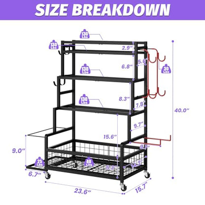 Dumbbell Rack,Home Gym Storage Rack,Total Weight Capacity 490 lbs,Weight Rack with Wheels/Strength Training Equipment Storage Rack with Hooks,Stores Dumbbells,Kettlebells,Yoga Mats