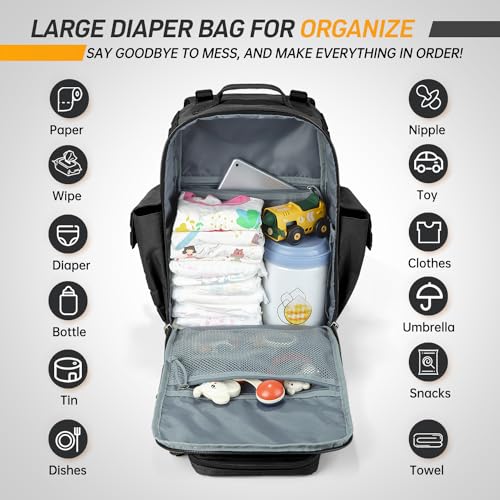 SHARKMOUTH Dad Diaper Bag for Men - Military Baby Backpack with Patches for Hiking Travel Camping Trips - Baby Shower Gifts Black - color: Black