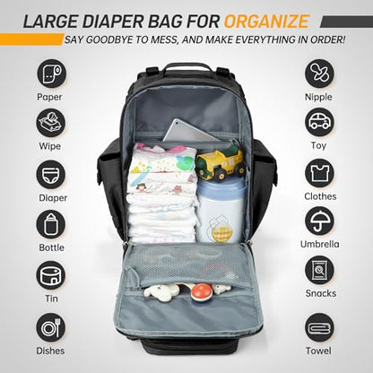 SHARKMOUTH Dad Diaper Bag for Men - Military Baby Backpack with Patches for Hiking Travel Camping Trips - Baby Shower Gifts Black - color: Black