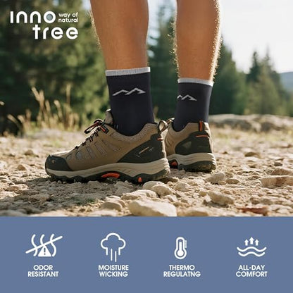 innotree Men's Merino Wool Hiking Socks 3 Pairs, Moisture Wicking Cushioned Breathable Crew Socks for Hiking Walking Trekking - color: Dark Grey, Light Gray, Cyan, size: Medium