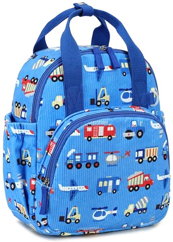 Bluboon Toddler Backpack for Girls Boys 2-4 Cute 12" Preschool Kindergarten Backpacks Kids Daycare Bags School Travel (Engineering vehicle - sky blue, Age 2-4 (12" H not Fit A4 Folder)) - color: Engineering Vehicle - Sky Blue, size: Age 2-4 (12" H not Fit