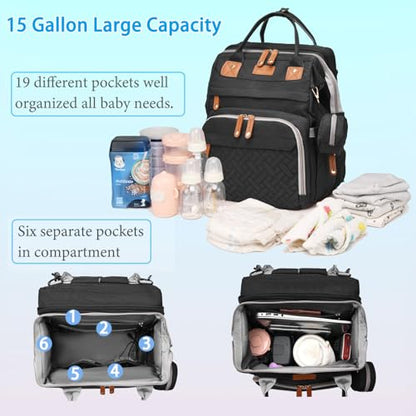 Jeryswet Baby Diaper Bags with Changing Station, Waterproof Large Capacity Diaper Bag Backpack for Moms Dads with USB Charging Port and Stroller Straps, Baby Shower Gifts, Black - color: Black