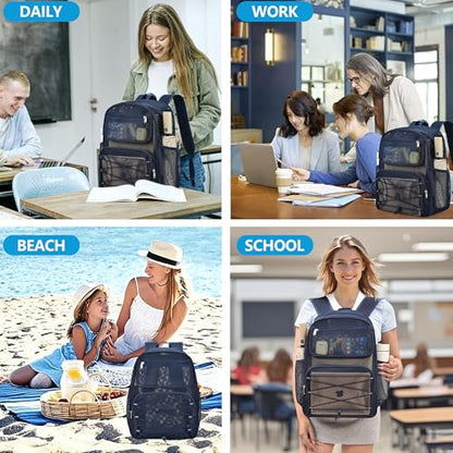 Paxiland Mesh Backpack Heavy Duty See Through Mesh Bookbag Large Backpack for Travel Swimming Outdoor Sports Beach, Blue - color: Blue-27l