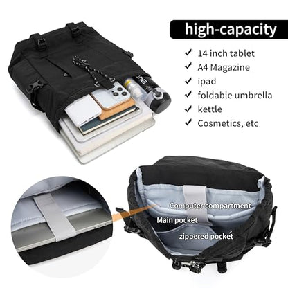 HUARIPOLY Outdoor Backpack Lightweight Waterproof Leisure Day Bag Multi functional Travel Bag Pulling Rope Bag ﻿ - color: Black