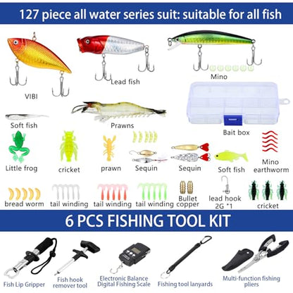 Sosation 482 Pcs Fishing Sling Tackle Bag Set Fish Tackle Box Backpack Storage Fishing Gear and Equipment Included Fish Hook Remover Tool Lures Lip Gripper, Gift for Men - color: Black
