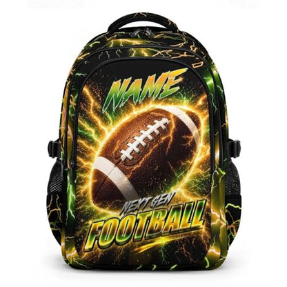 Kids Backpack for Boys, Custom Football Bookbag with Reflective Ergonomic Design - 17 Inch Sport Backpacks with Lightning Print for Middle High School - color: Brown