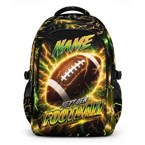 Kids Backpack for Boys, Custom Football Bookbag with Reflective Ergonomic Design - 17 Inch Sport Backpacks with Lightning Print for Middle High School - color: Brown