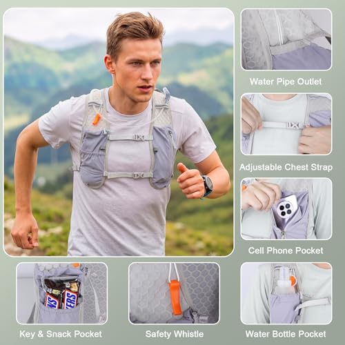 KUYOU Running Vest for Women & Men, Lightweight Hydration Backpack with 2L Water Bladder, Water Backpack for Trail Running, Hiking, Cycling & Marathon - color: Grey