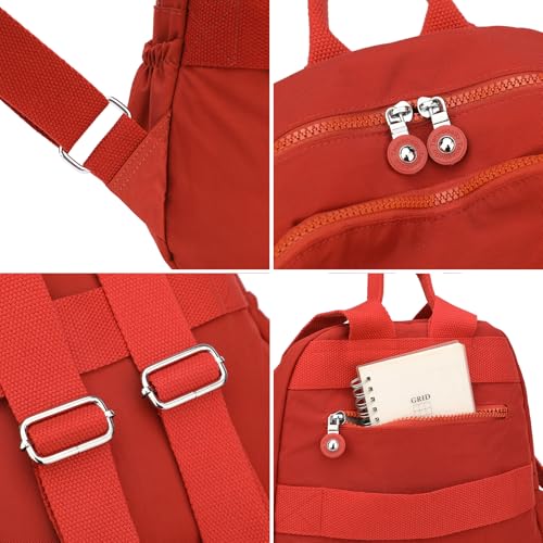 Tanweibago Mini Nylon Women Backpacks,11L Small Ladies backpacks Casual Lightweight Women Shopping Travel Daypack (Red) - color: Red