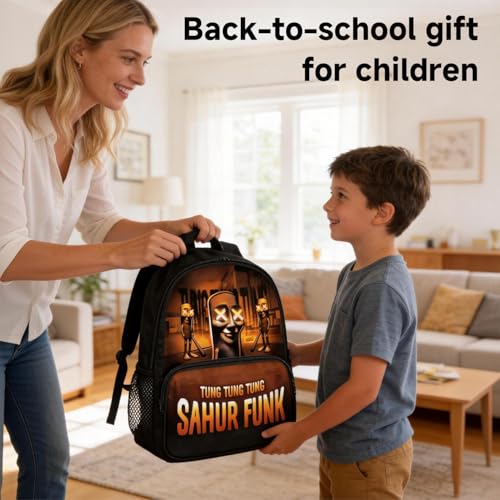 Zhazieon Adjustable Rucksack Lunch Bag Pencil Case Tung Tung Tung Sahur Backpacks 3pcs Set(Black-A3) - color: Black-a3