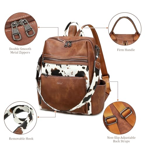 AGLOD Leather Backpack Purse for Women Designer Ladies Shoulder Bag Fashion Faux Work Travel Daypack - color: Cow Brown