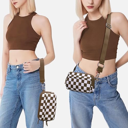 FODOKO Wristlet wallets for women Nylon Quilted Wallet with 4 Zippers,Travel Credit Card,Holder Cell Phone Organizer - color: Caramel Color