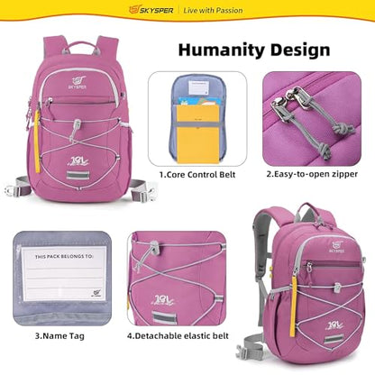 SKYSPER Kids Backpack 18L Children School Bag Child Boy Girl Pack Ages 4-8 for Traveling Day Trips Classes(Purple) - color: Purple, size: Medium