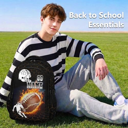Mercuryelf Custom Kids Backpack for Football Player - Personalized Boys Backpack for Kindergarten Elementary Primary, Durable Lightweight School Bag for Practice - color: Brown