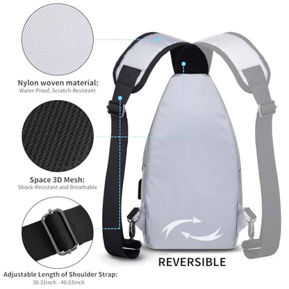AMJ Crossbody Sling Bag Men Women, Casual Shoulder Backpack, Chest Daypack Satchel for Hiking Travel - color: White Gray, size: Small