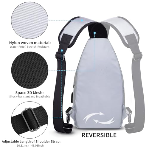 AMJ Crossbody Sling Bag Men Women, Casual Shoulder Backpack, Chest Daypack Satchel for Hiking Travel - color: White Gray, size: Large