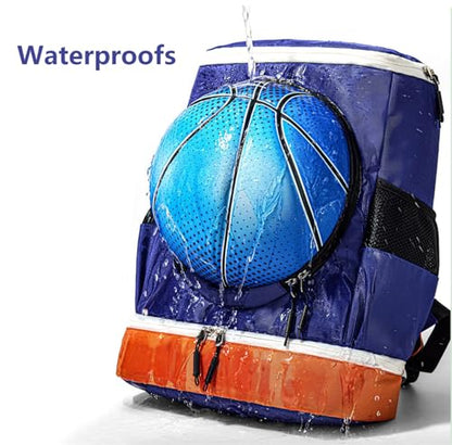 Soccer Backpack with Ball Holder on Outside, Football Volleyball Basketball Backpack with Shoe Compartment and Ball Holder - color: Soccer Blue