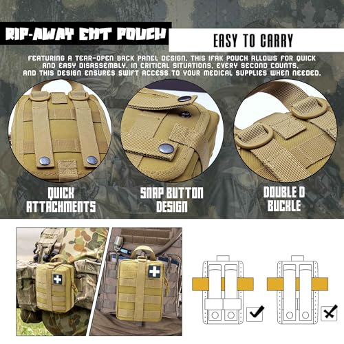 1000D Molle Ifak Pouch Rip Away, Tactical Tear Away Medical Pouch Empty, Military First Aid Pouch Bag Only for Camping Hiking Travel - color: Tan