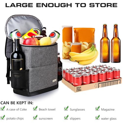 Insulated Cooler Backpack Outdoor - Leak Proof Backpack Cooler 30 Cans, Waterproof Lightweight Cooler Bag for 12h Hot/Cold Retention - Soft Cooler for Travel, Camping, Beach, Lunch - color: Cool-Gray