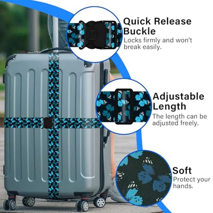 2 Pack Luggage Straps for Suitcases, Adjustable Travel Belt with Double Lock and Quick Release Buckle, Heavy Duty Nylon Bag Packing Strap, Unique Identifiers Travel Accessories-Blue Butterfly - color: 24020 Blue Butterfly