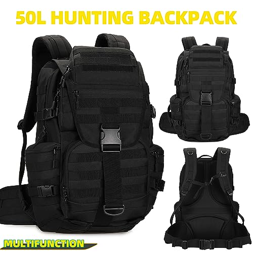 50L Military Tactical Backpack Hiking Waterproof Backpack Large Military Pack 3 Day Assault Pack Molle Bag Rucksack - color: Black