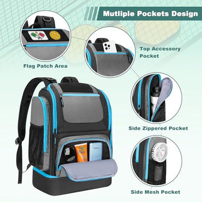 GOBUROS Pickleball Bags for Men Women, Pickleball Backpack for 4 Paddles with Shoe Compartment, Large Capacity Pickle Ball Equipment Bag, Grey - color: Grey