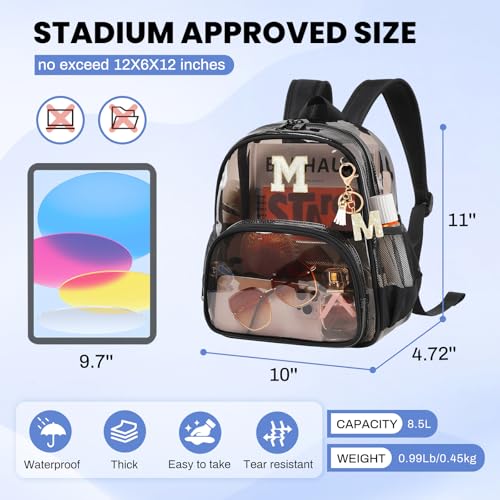 PIG PIG GIRL Clear Backpacks for Stadium Events Approved 12×6×12 Clear Bookbag for Women Mini Transparent Letter Back Pack, Semi-black, Letter-M - color: Semi Black, style: M