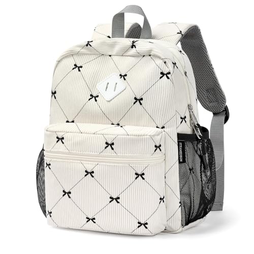 STEAMEDBUN Corduroy Toddler Backpack for Girls Boys 2-4, Kids Preschool Backpack for Kindergarten - Bow - color: Corduroy Black Bowknot, size: Mini-12"H(not fit folder)
