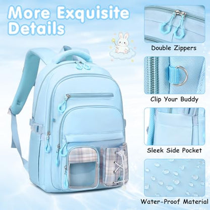 GeeWin Girls Backpack for School with Lunch Box & Pencil Case Set, 17 Inch Stylish Plaid Girls Bookbag with Lots of Pockets for Kids, Teens, Elementary Middle High College School Student (Blue) - color: Blue